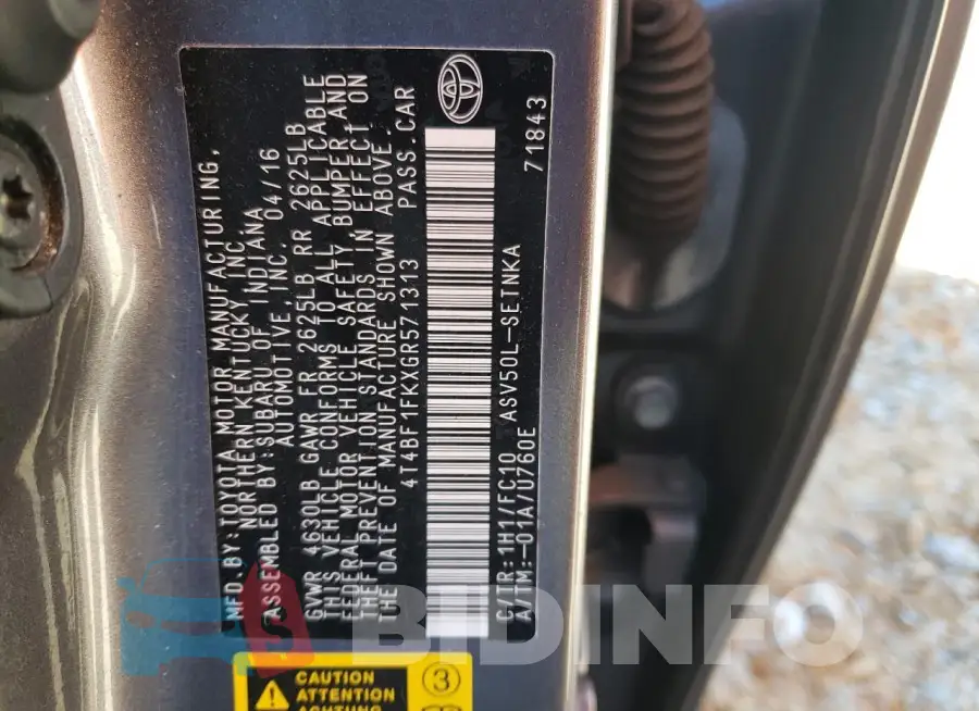 4T4BF1FKXGR571313 Photo# 12