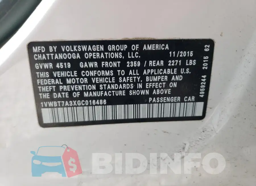 1VWBT7A3XGC016486 Photo# 12