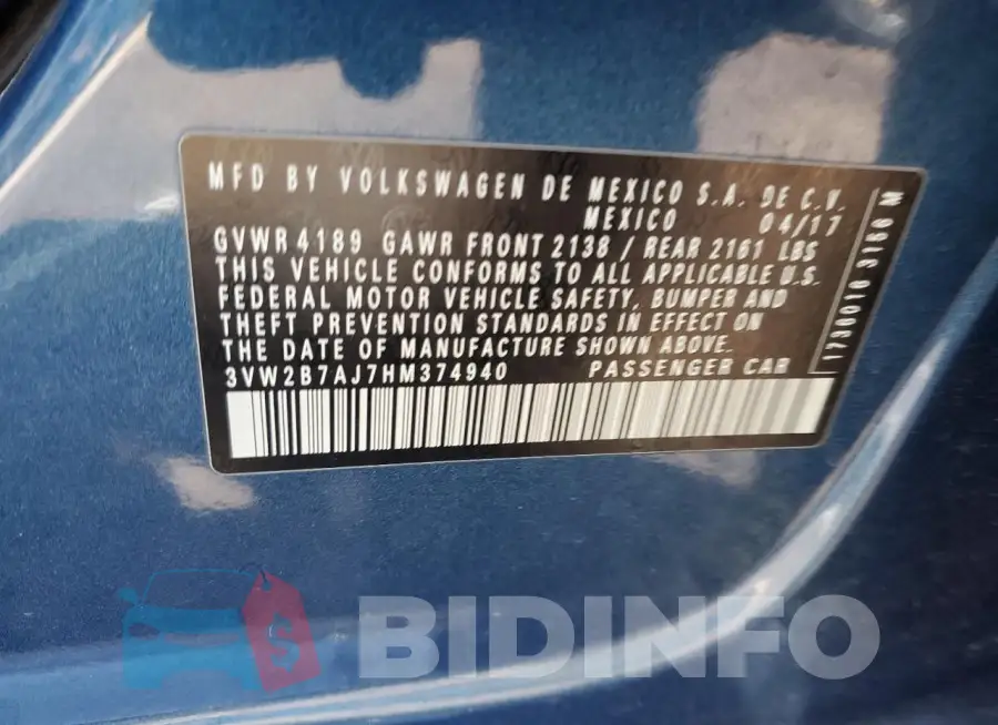 3VW2B7AJ7HM374940 Photo# 12