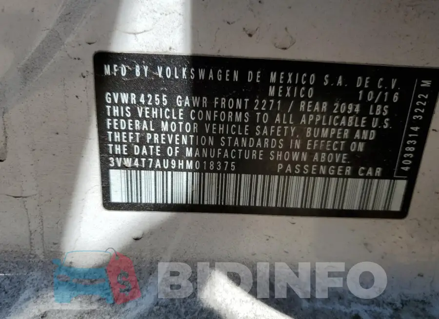 3VW4T7AU9HM018375 Photo# 12