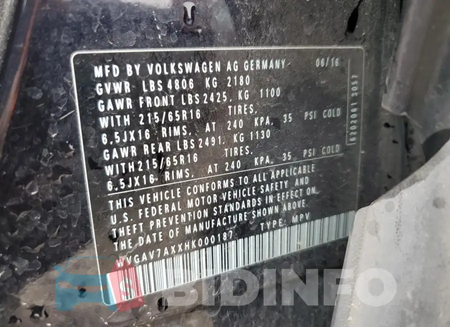 WVGAV7AXXHK000187 Photo# 14