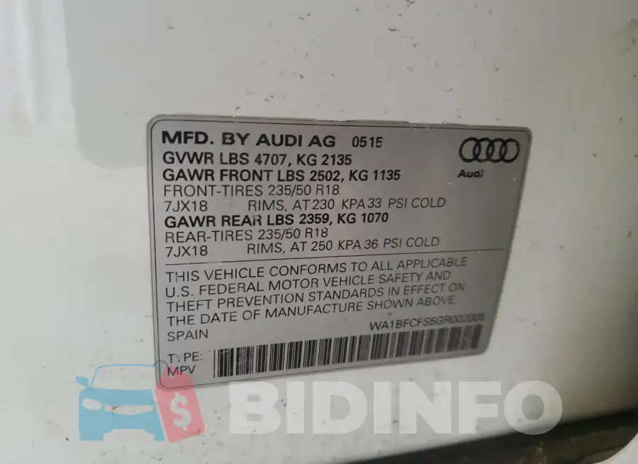 WA1BFCFS5GR002005 Photo# 12