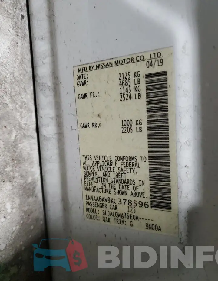 1N4AA6AV9KC378596 Photo# 12