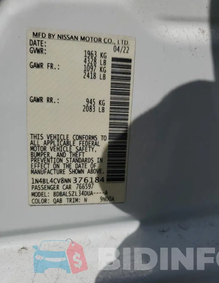 1N4BL4CV8NN376184 Photo# 12