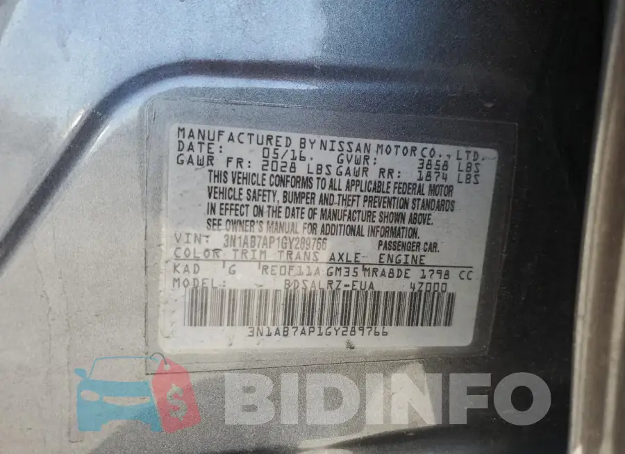 3N1AB7AP1GY289766 Photo# 12