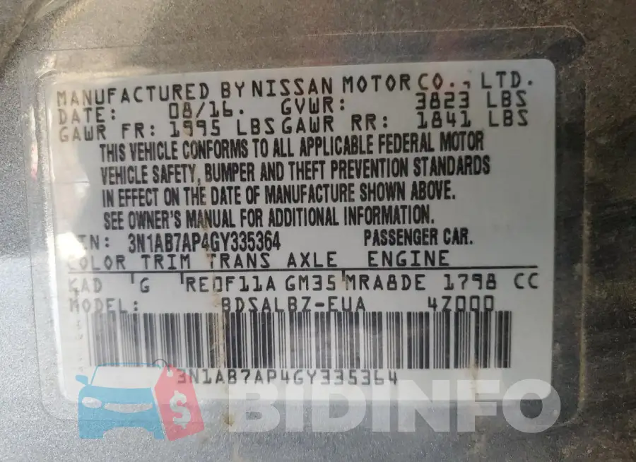 3N1AB7AP4GY335364 Photo# 12