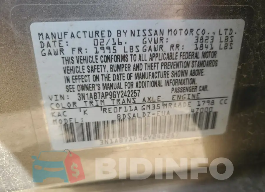 3N1AB7AP9GY242257 Photo# 13