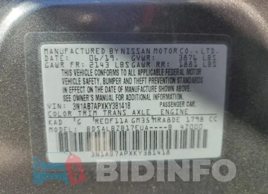 3N1AB7APXKY381418 Photo# 12