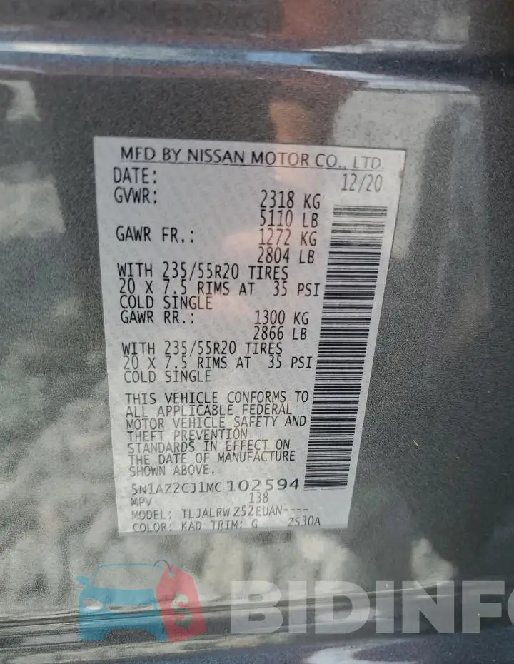 5N1AZ2CJ1MC102594 Photo# 13