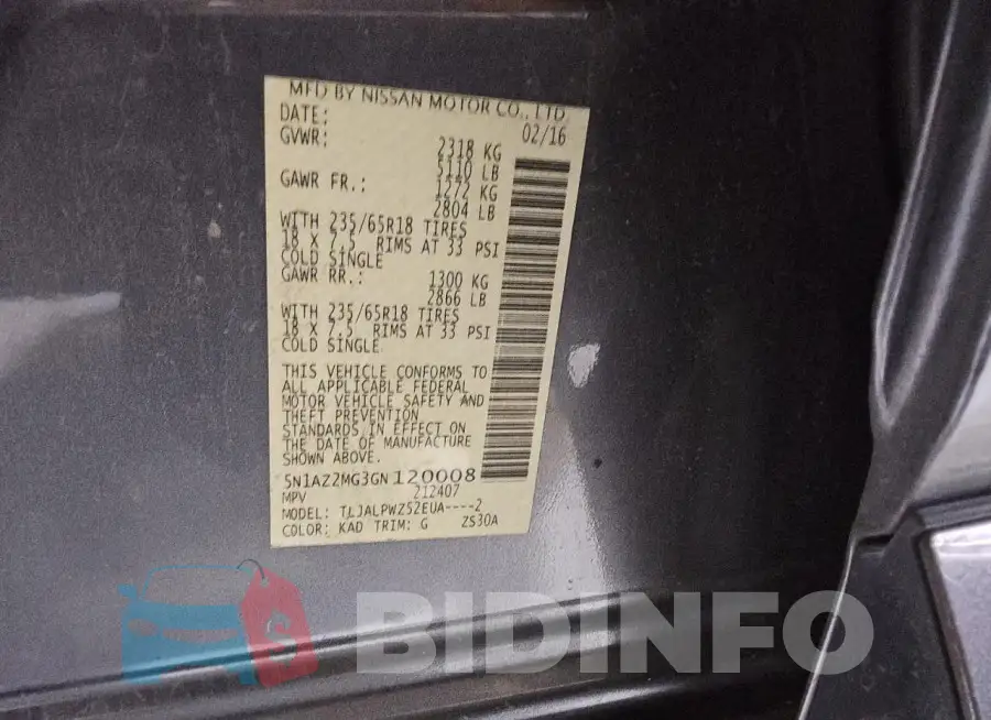 5N1AZ2MG3GN120008 Photo# 13