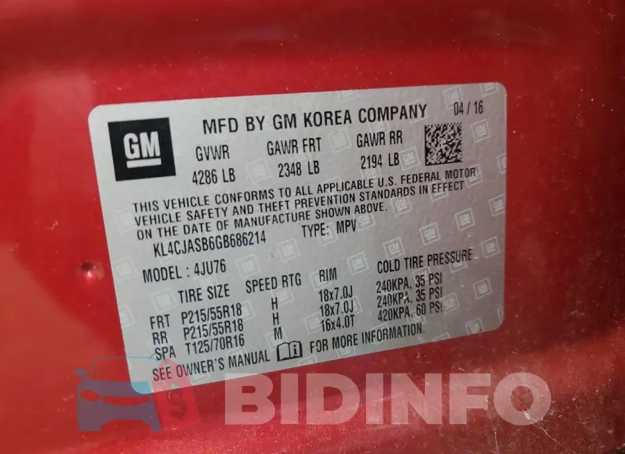 KL4CJASB6GB686214 Photo# 13