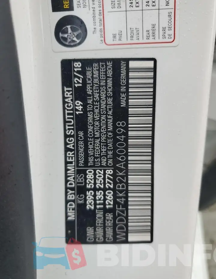 WDDZF4KB2KA600498 Photo# 12