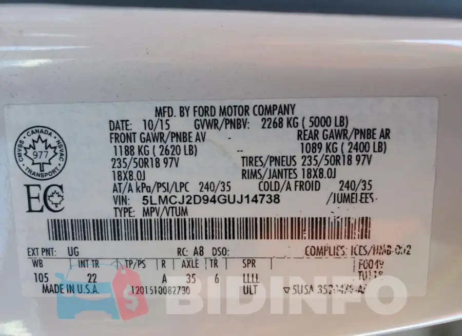 5LMCJ2D94GUJ14738 Photo# 14
