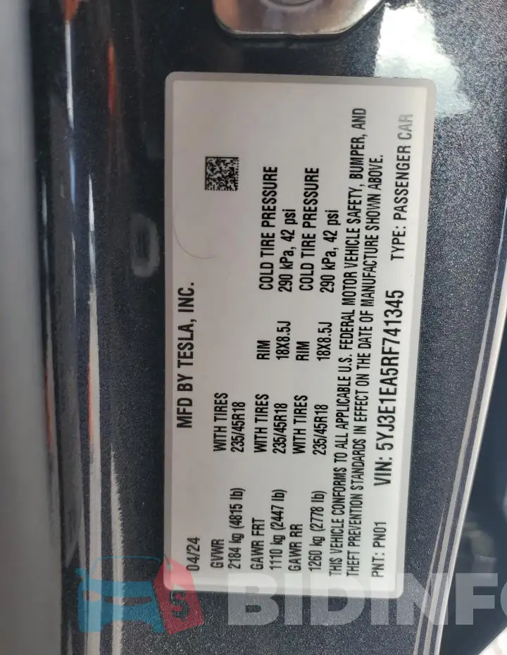 5YJ3E1EA5RF741345 Photo# 12