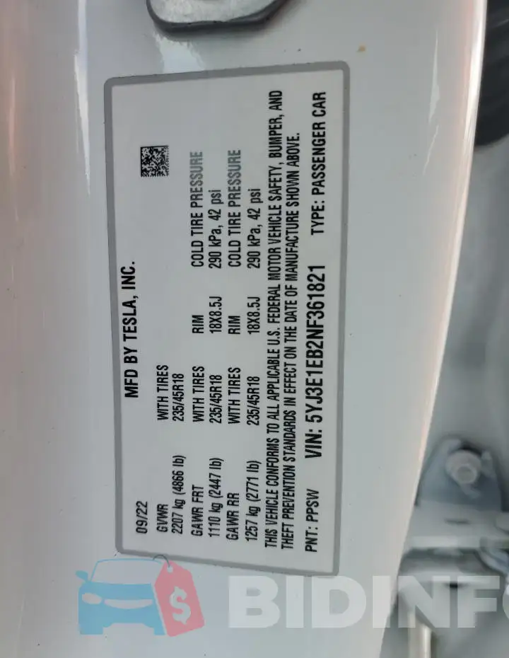 5YJ3E1EB2NF361821 Photo# 12