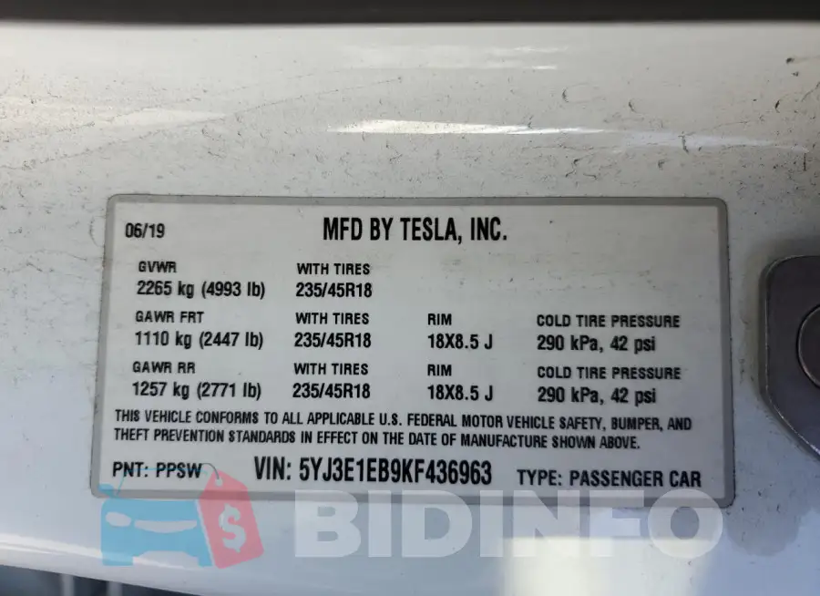 5YJ3E1EB9KF436963 Photo# 13