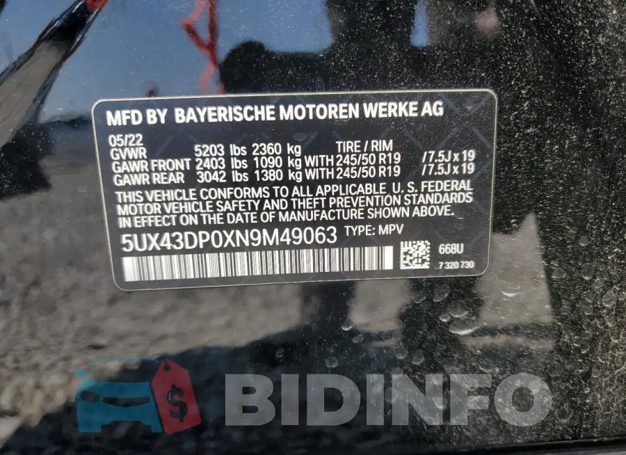 5UX43DP0XN9M49063 Photo# 13