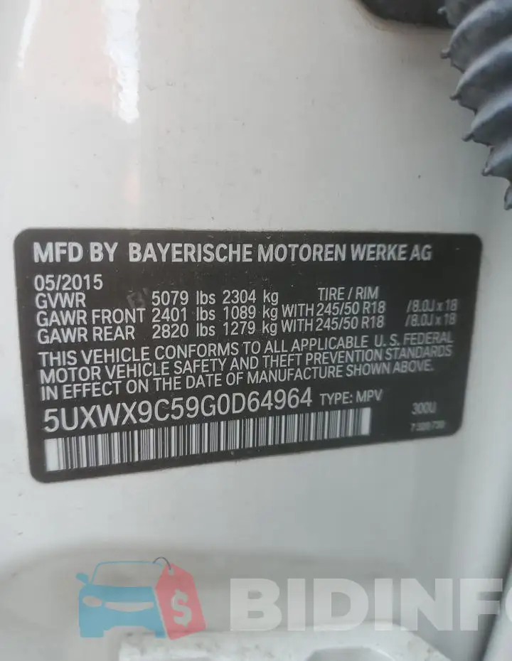 5UXWX9C59G0D64964 Photo# 13