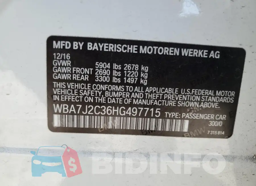 WBA7J2C36HG497715 Photo# 13