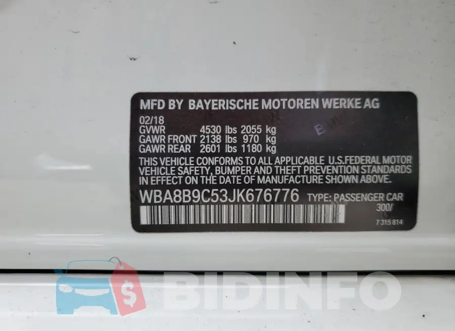 WBA8B9C53JK676776 Photo# 13
