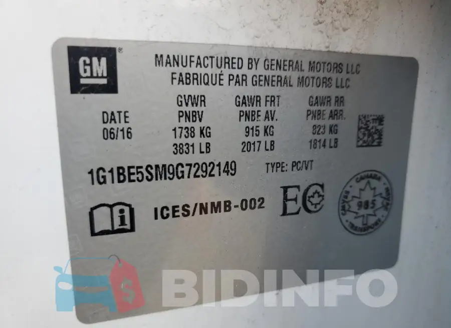 1G1BE5SM9G7292149 Photo# 12