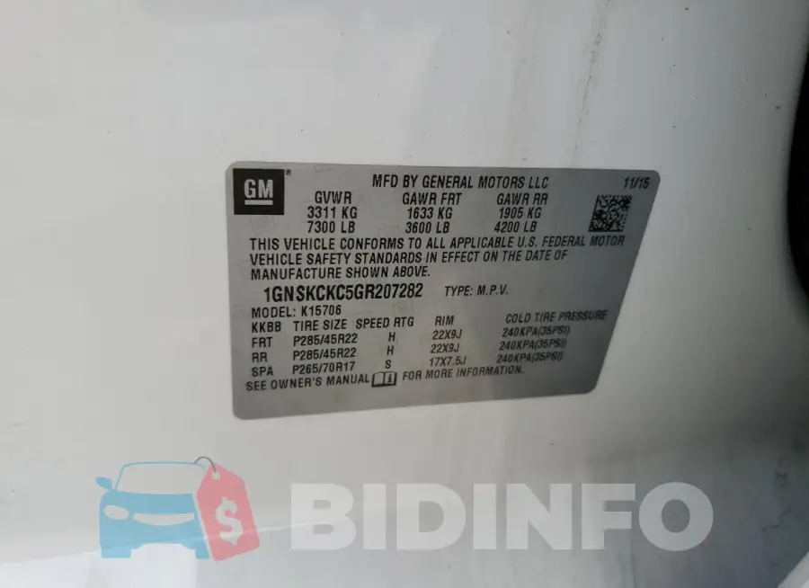 1GNSKCKC5GR207282 Photo# 13