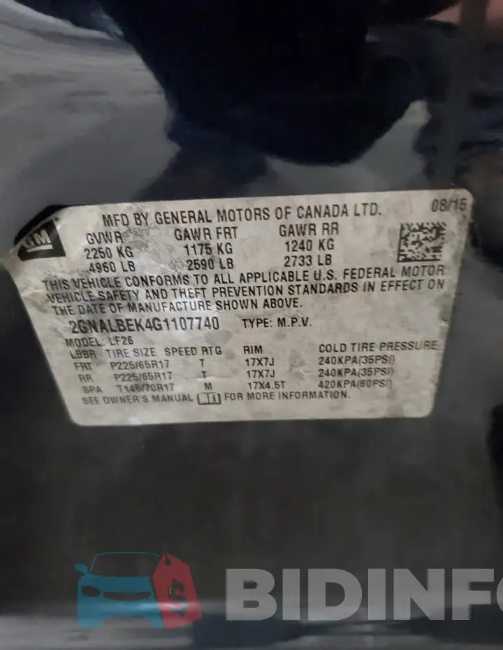 2GNALBEK4G1107740 Photo# 13
