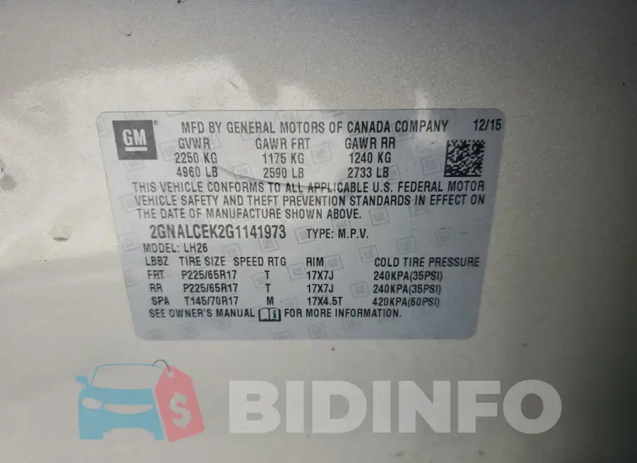 2GNALCEK2G1141973 Photo# 12