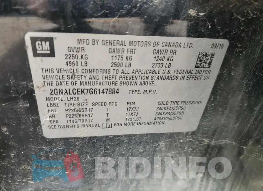 2GNALCEK7G6147884 Photo# 13