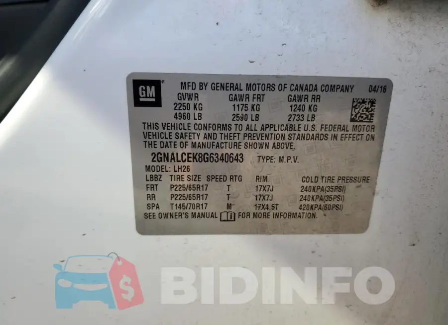 2GNALCEK8G6340643 Photo# 13