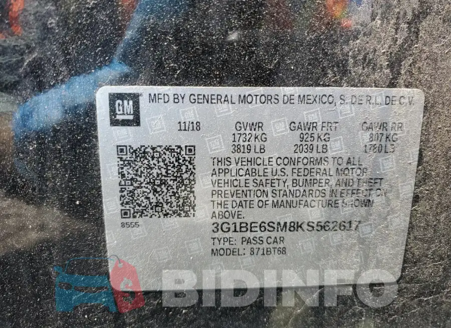 3G1BE6SM8KS562617 Photo# 12