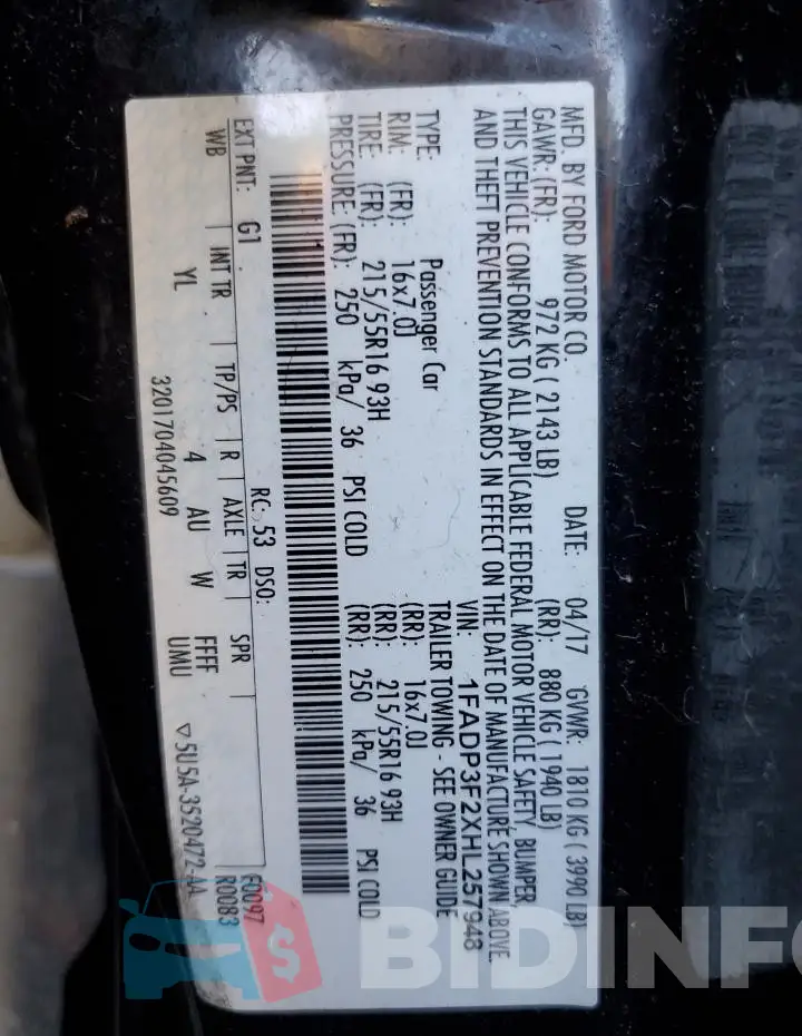 1FADP3F2XHL257948 Photo# 12