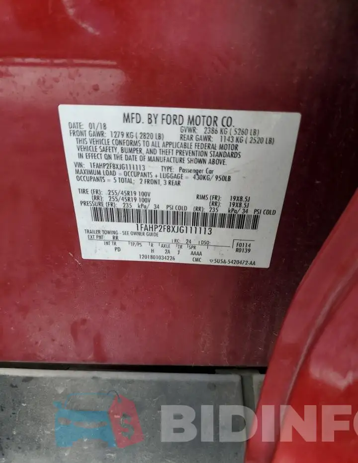 1FAHP2F8XJG111113 Photo# 12