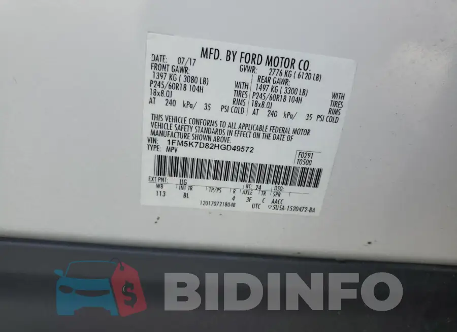 1FM5K7D82HGD49572 Photo# 13