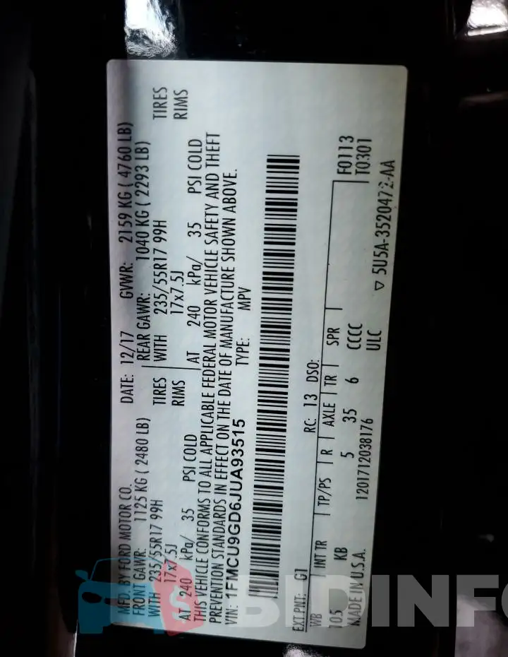 1FMCU9GD6JUA93515 Photo# 13