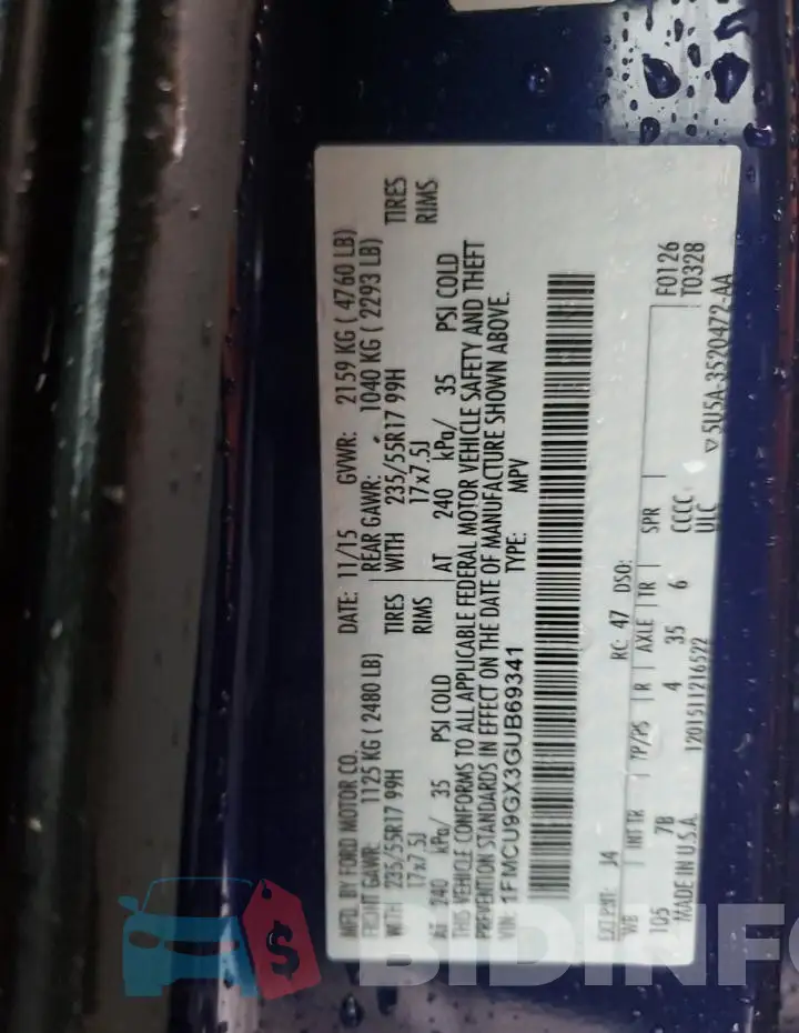 1FMCU9GX3GUB69341 Photo# 13