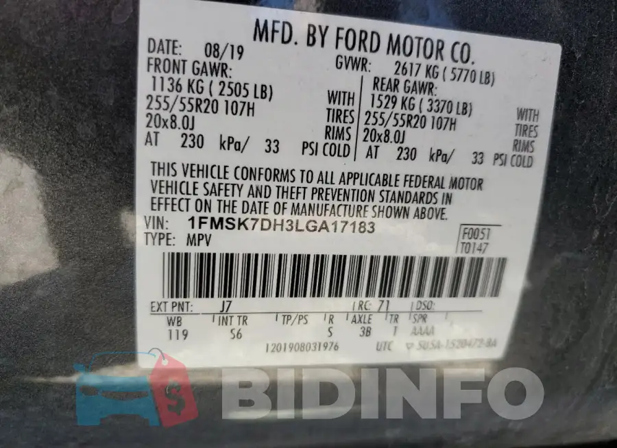 1FMSK7DH3LGA17183 Photo# 13