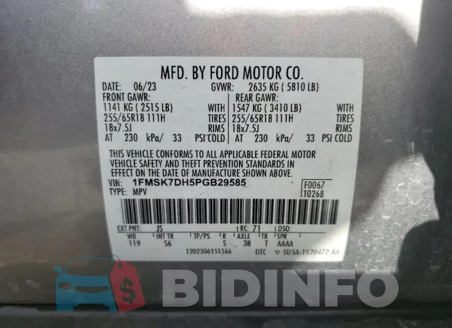 1FMSK7DH5PGB29585 Photo# 14