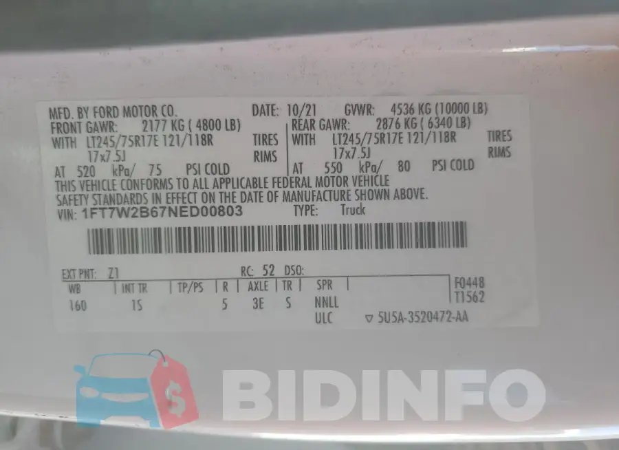1FT7W2B67NED00803 Photo# 12