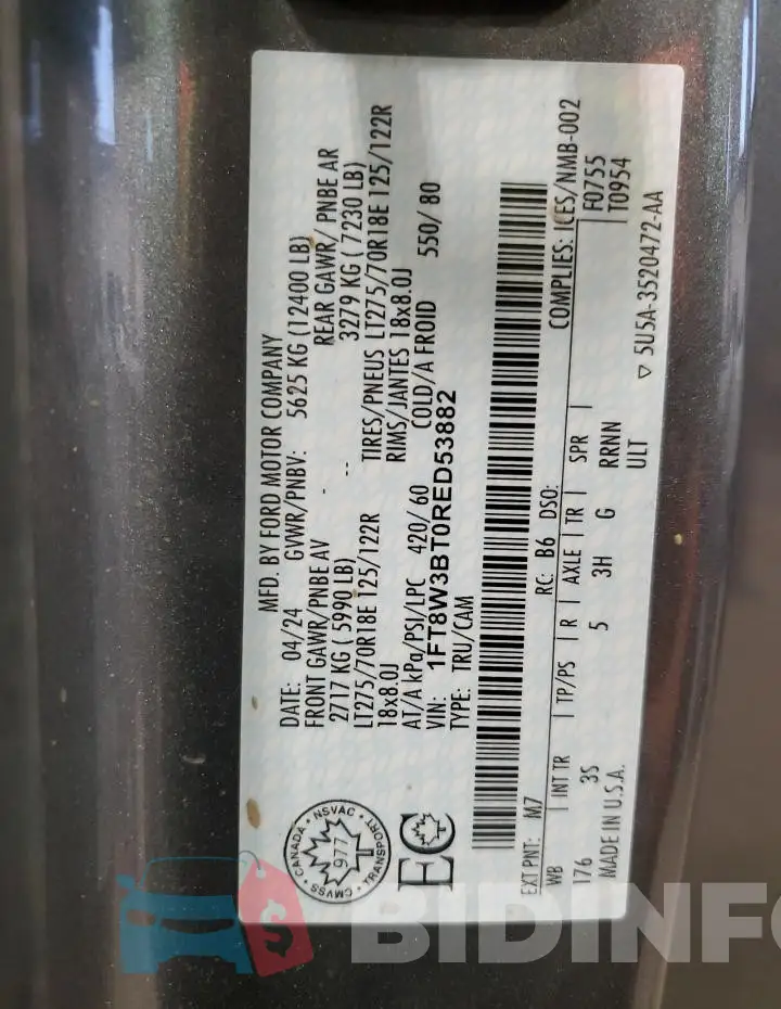 1FT8W3BT0RED53882 Photo# 13