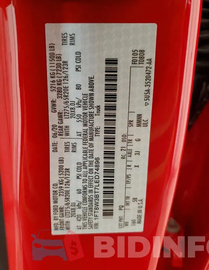 1FT8W3BT7LED74896 Photo# 12
