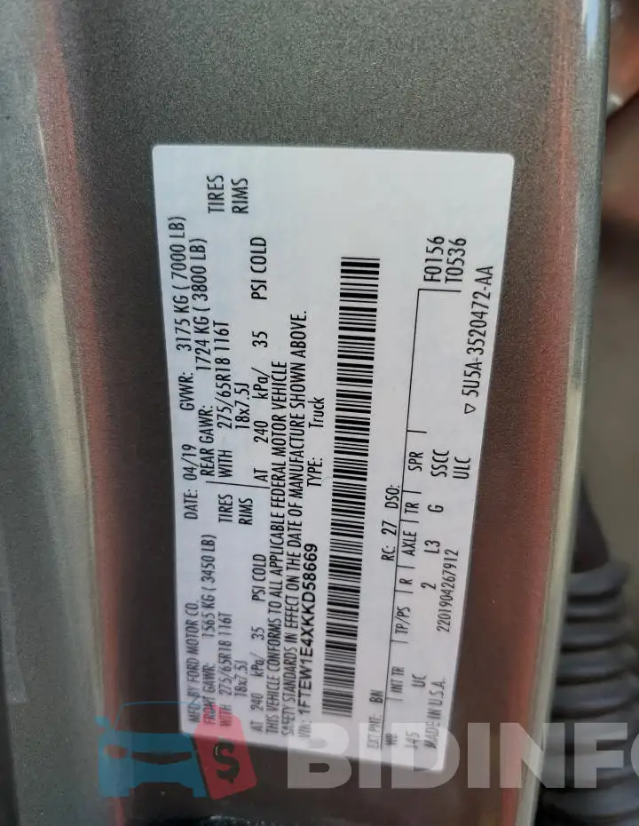 1FTEW1E4XKKD58669 Photo# 13