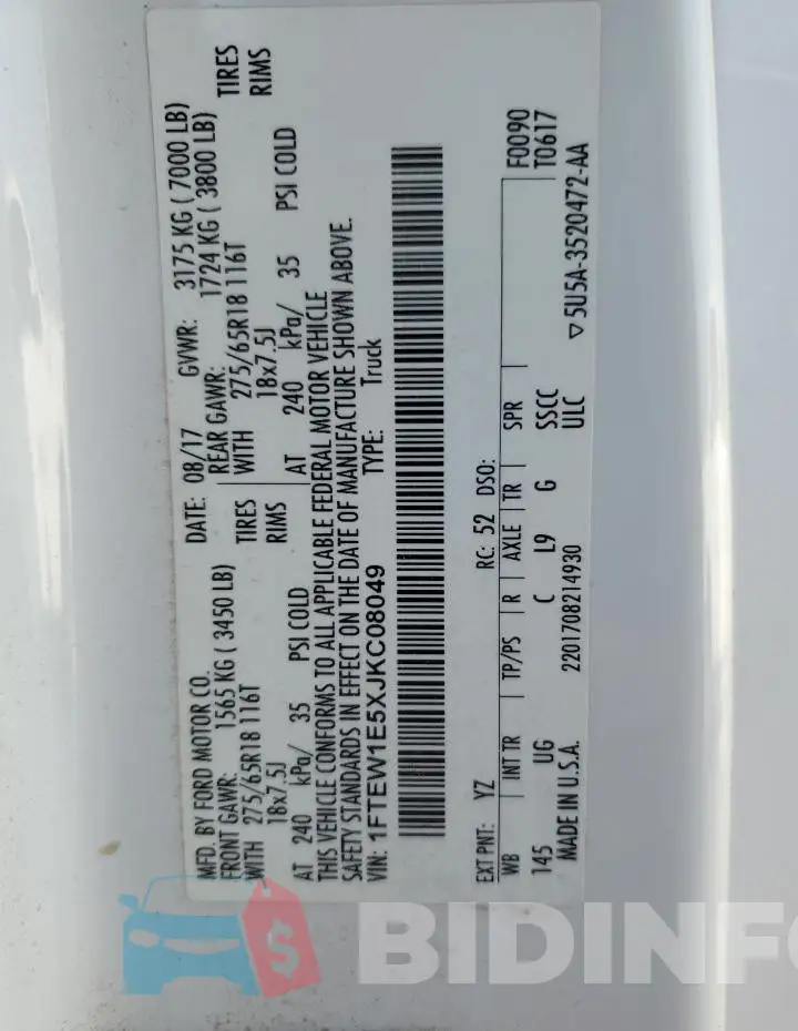 1FTEW1E5XJKC08049 Photo# 12