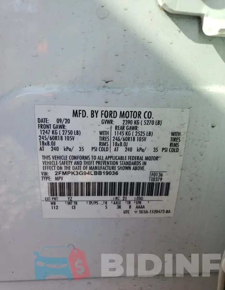 2FMPK3G94LBB19036 Photo# 13