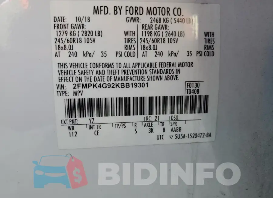 2FMPK4G92KBB19301 Photo# 12