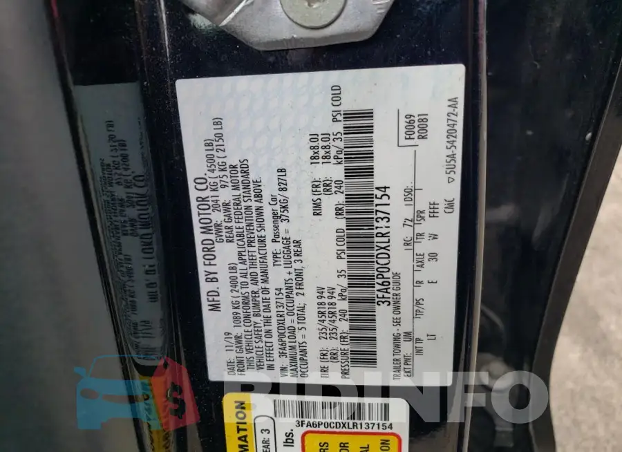 3FA6P0CDXLR137154 Photo# 12
