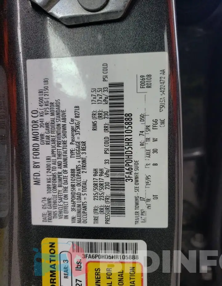 3FA6P0HD5HR105888 Photo# 12