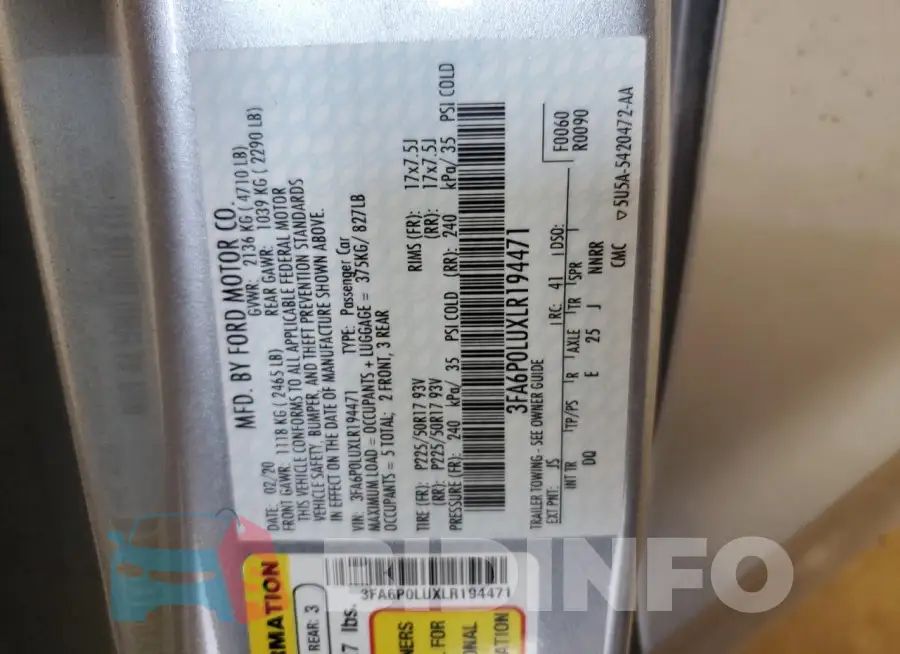 3FA6P0LUXLR194471 Photo# 12