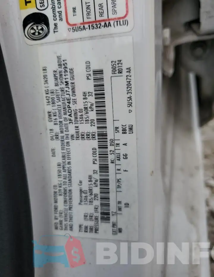 3FADP4EJ7JM119951 Photo# 13