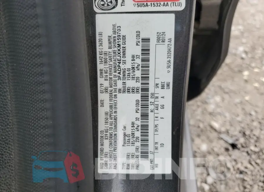 3FADP4EJXKM159703 Photo# 13